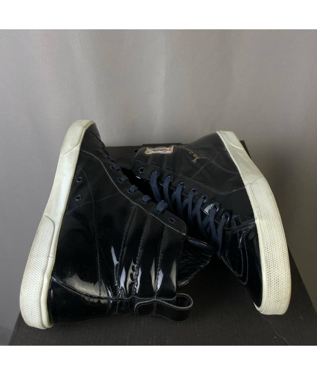 SAINT LAURENT Черные высокие кроссовки / кеды из лакированной кожи, фото 5