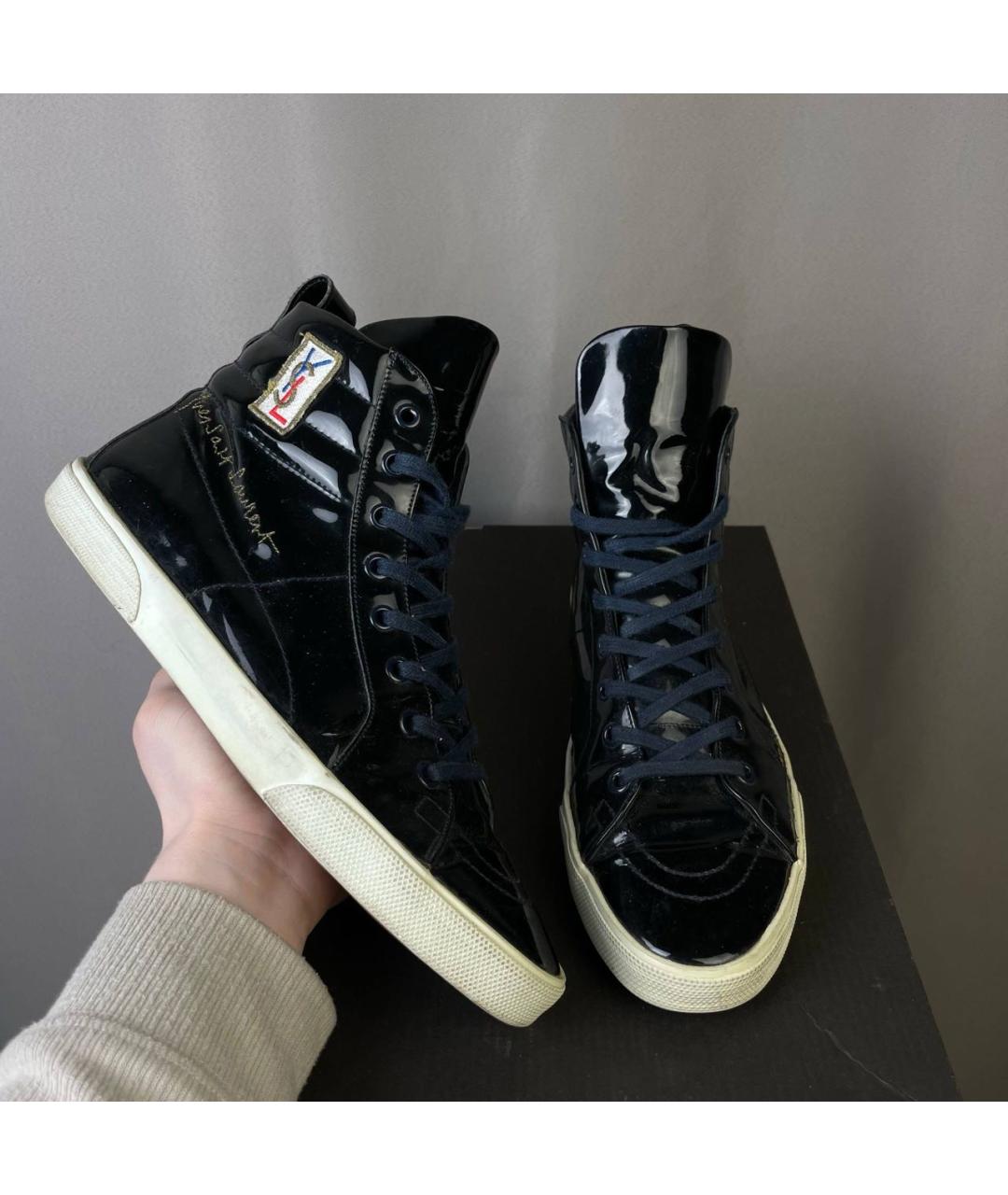 SAINT LAURENT Черные высокие кроссовки / кеды из лакированной кожи, фото 9