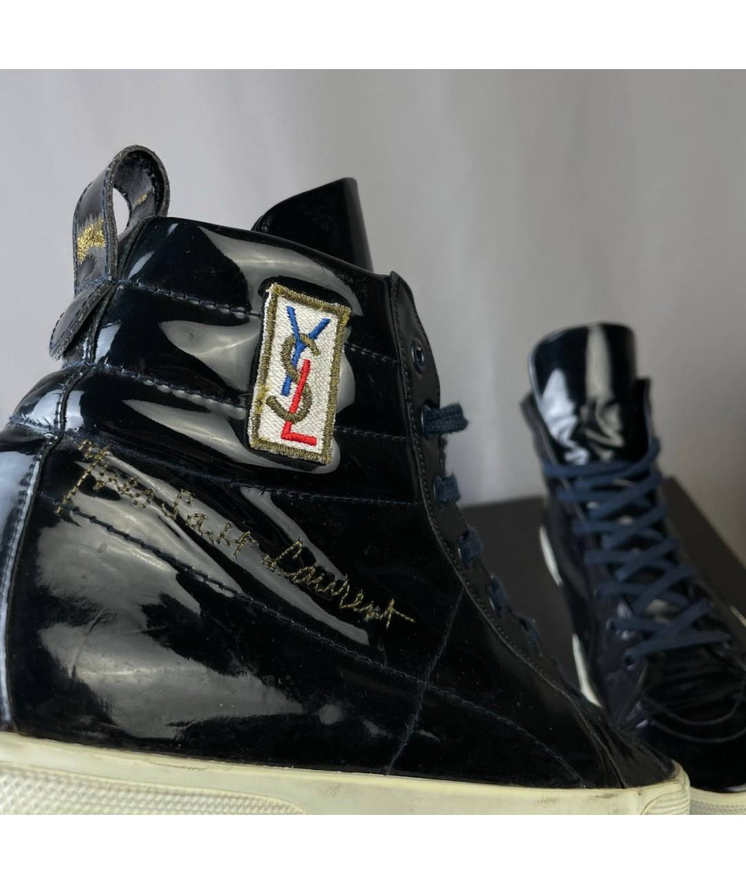 SAINT LAURENT Черные высокие кроссовки / кеды из лакированной кожи, фото 3