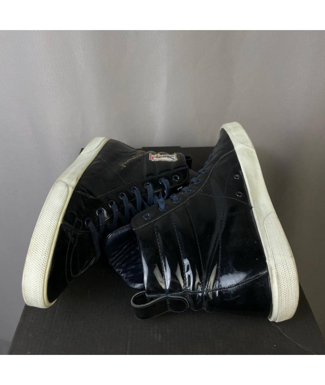 SAINT LAURENT Черные высокие кроссовки / кеды из лакированной кожи, фото 4