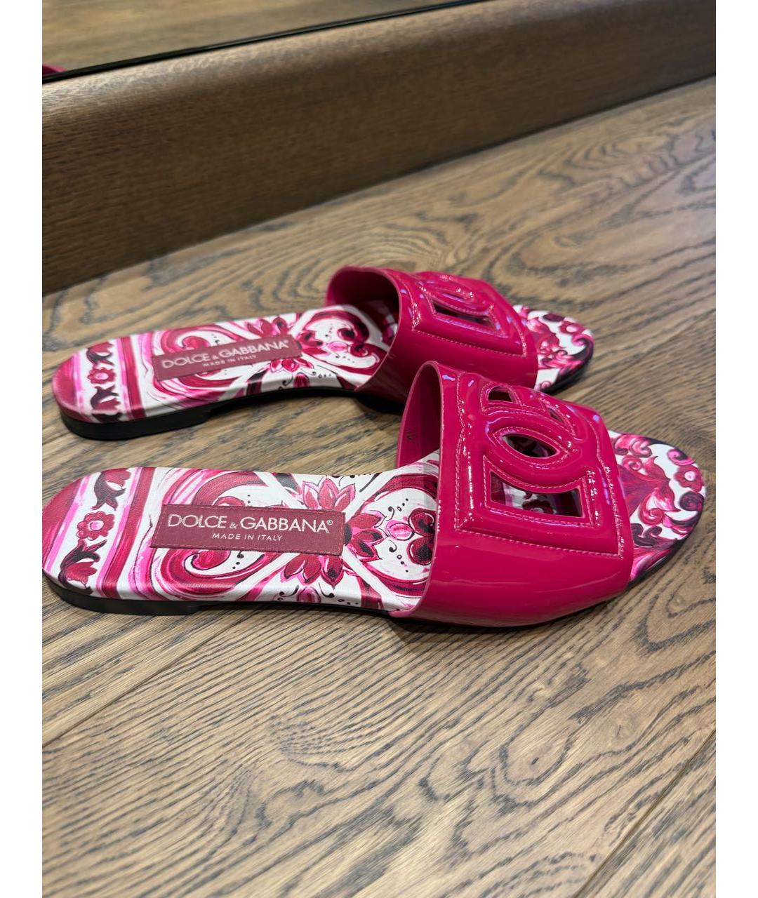 DOLCE&GABBANA Розовые шлепанцы из лакированной кожи, фото 5