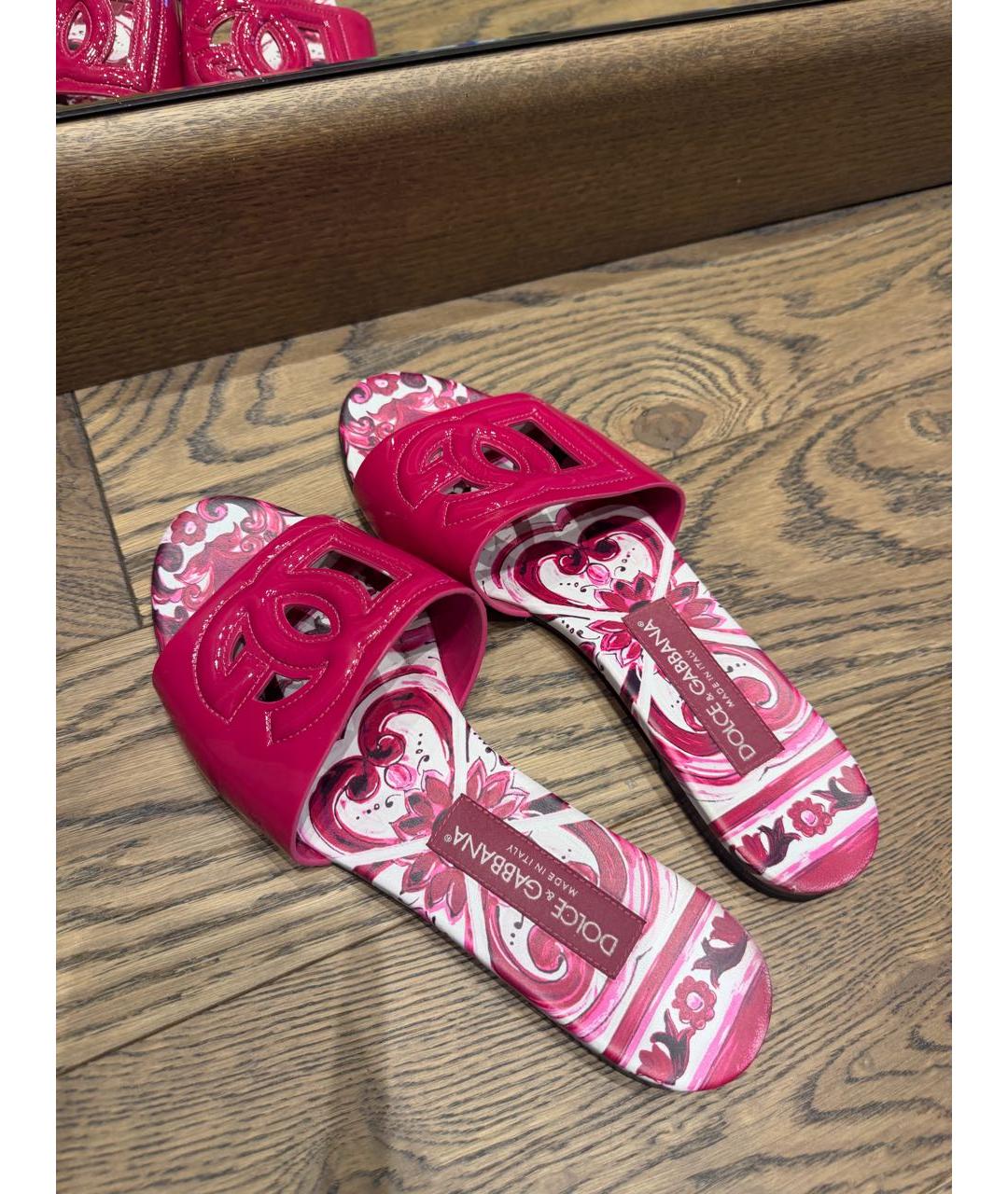 DOLCE&GABBANA Розовые шлепанцы из лакированной кожи, фото 3