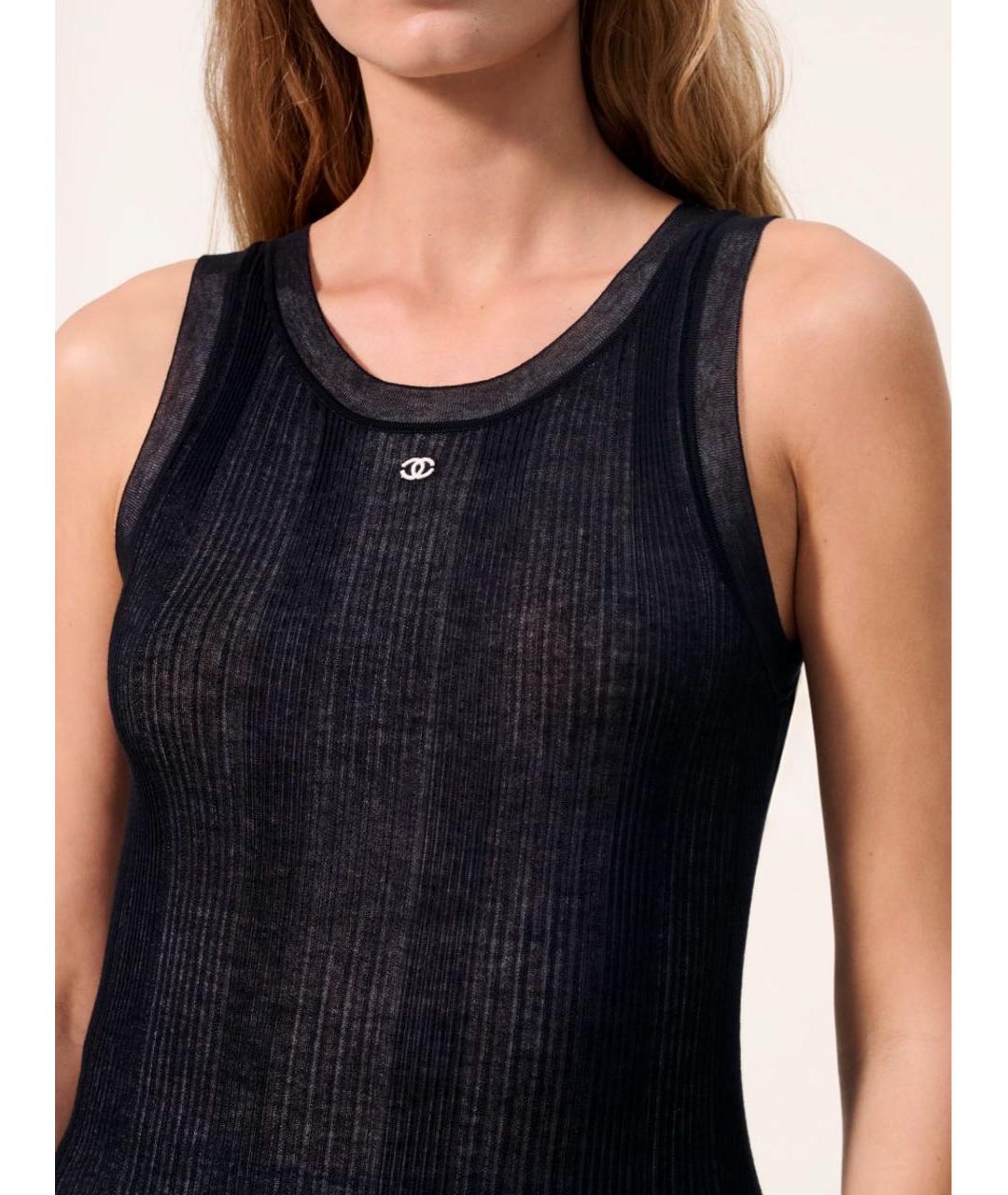 CHANEL Черная хлопковая майка, фото 3