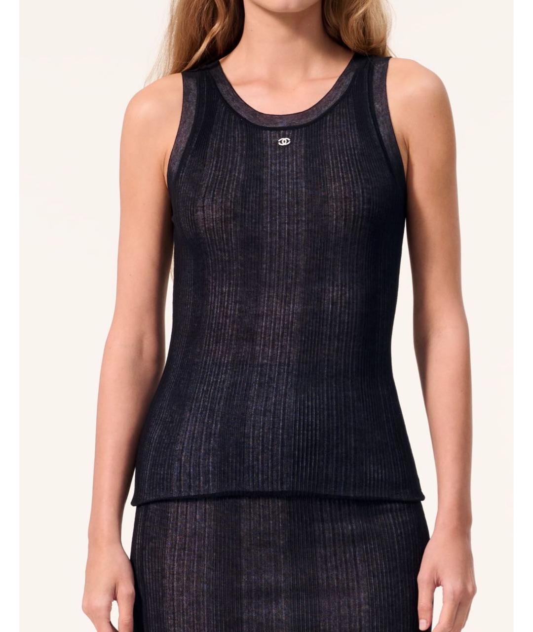 CHANEL Черная хлопковая майка, фото 4