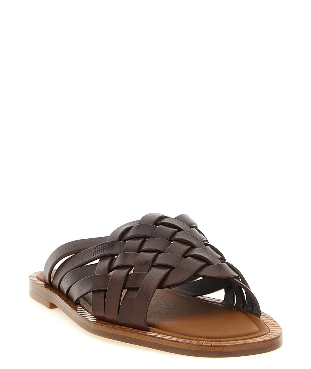 MIU MIU Коричневые кожаные шлепанцы, фото 2