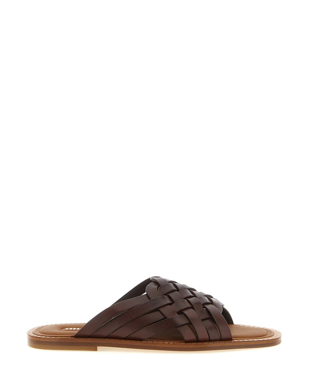 MIU MIU Коричневые кожаные шлепанцы, фото 1