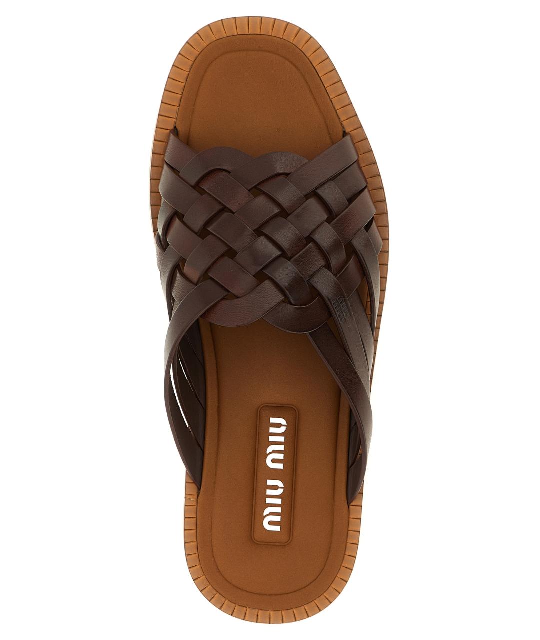 MIU MIU Коричневые кожаные шлепанцы, фото 4
