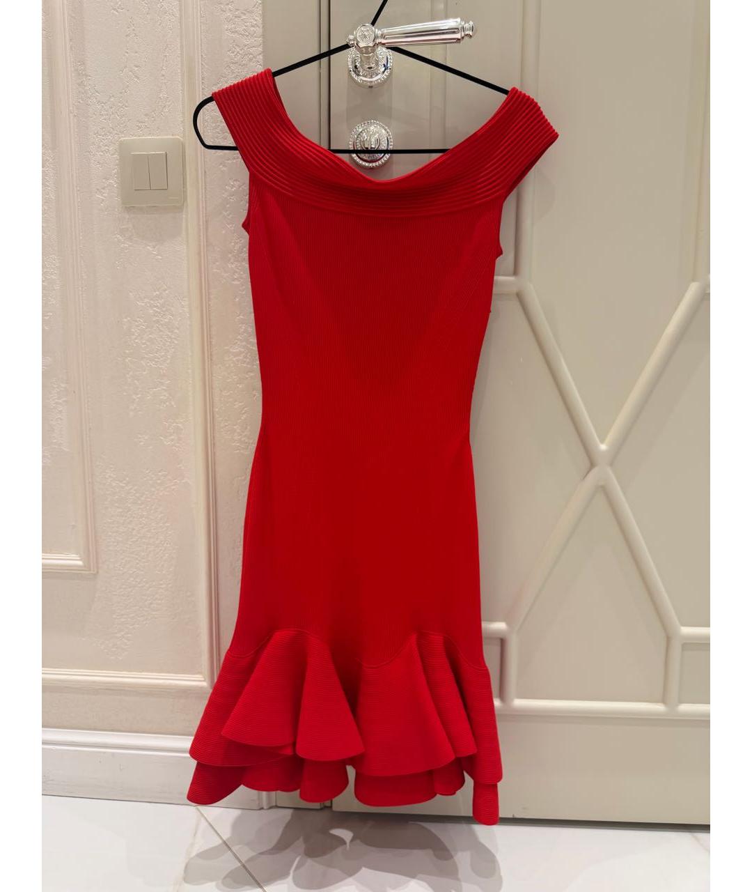 ALEXANDER MCQUEEN Красное вискозное коктейльное платье, фото 6