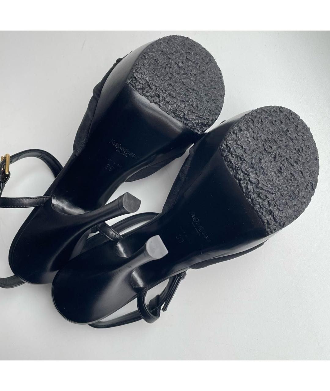 SAINT LAURENT Черные замшевые босоножки, фото 8