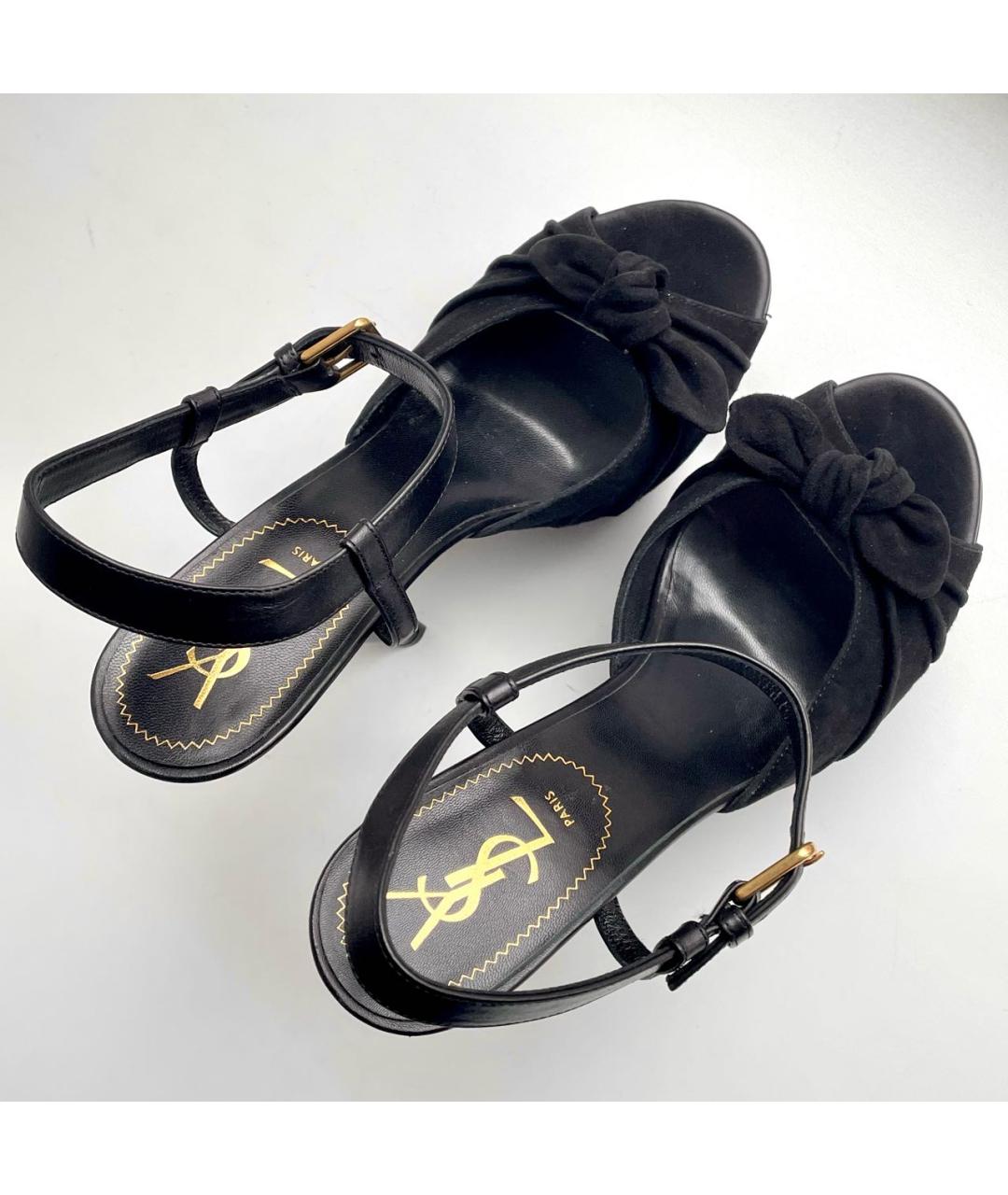 SAINT LAURENT Черные замшевые босоножки, фото 6