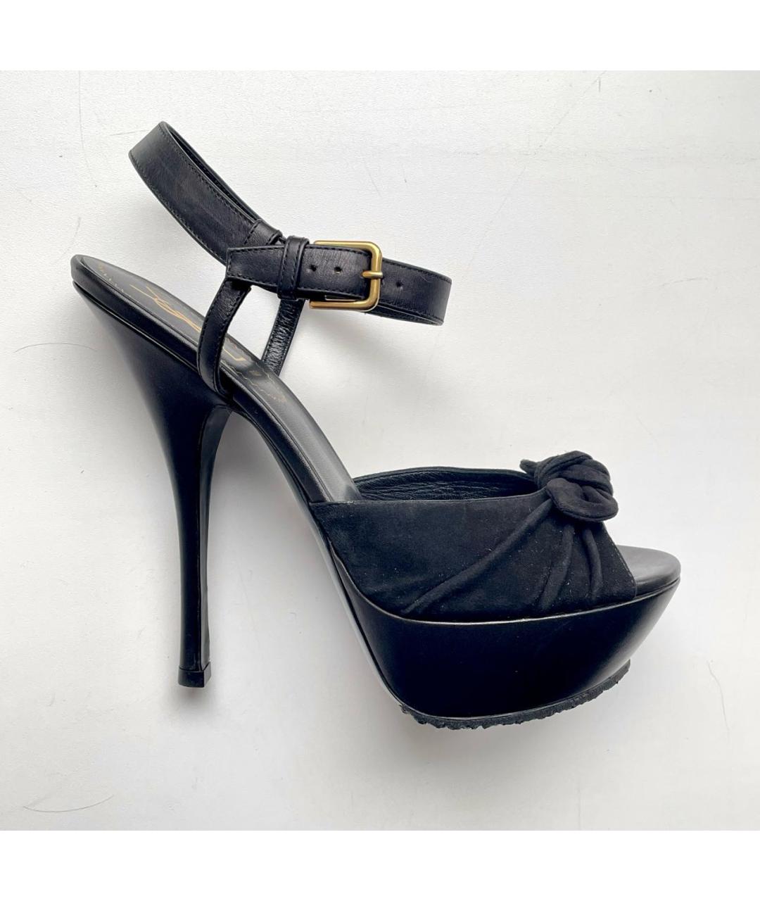 SAINT LAURENT Черные замшевые босоножки, фото 9