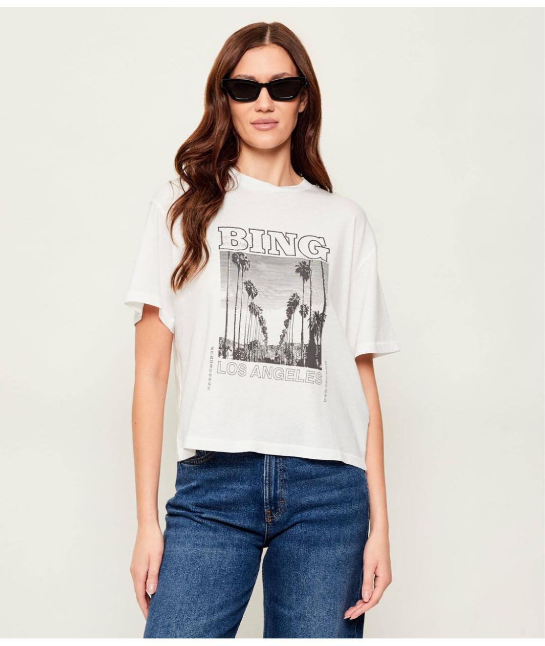 ANINE BING Белая хлопковая футболка, фото 2