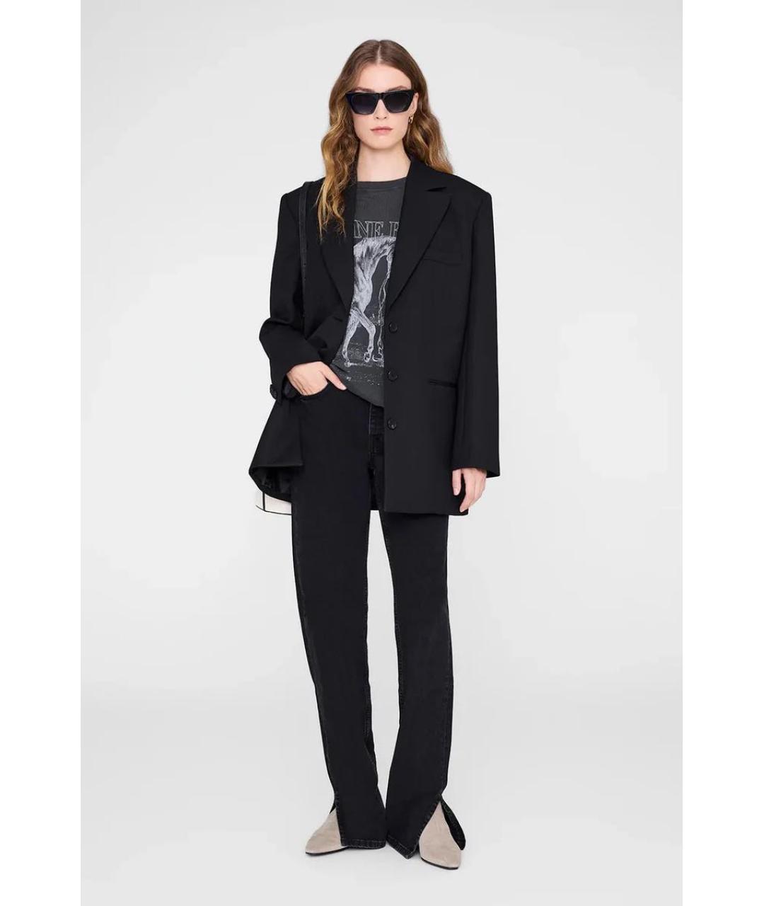 ANINE BING Серая хлопковая футболка, фото 4