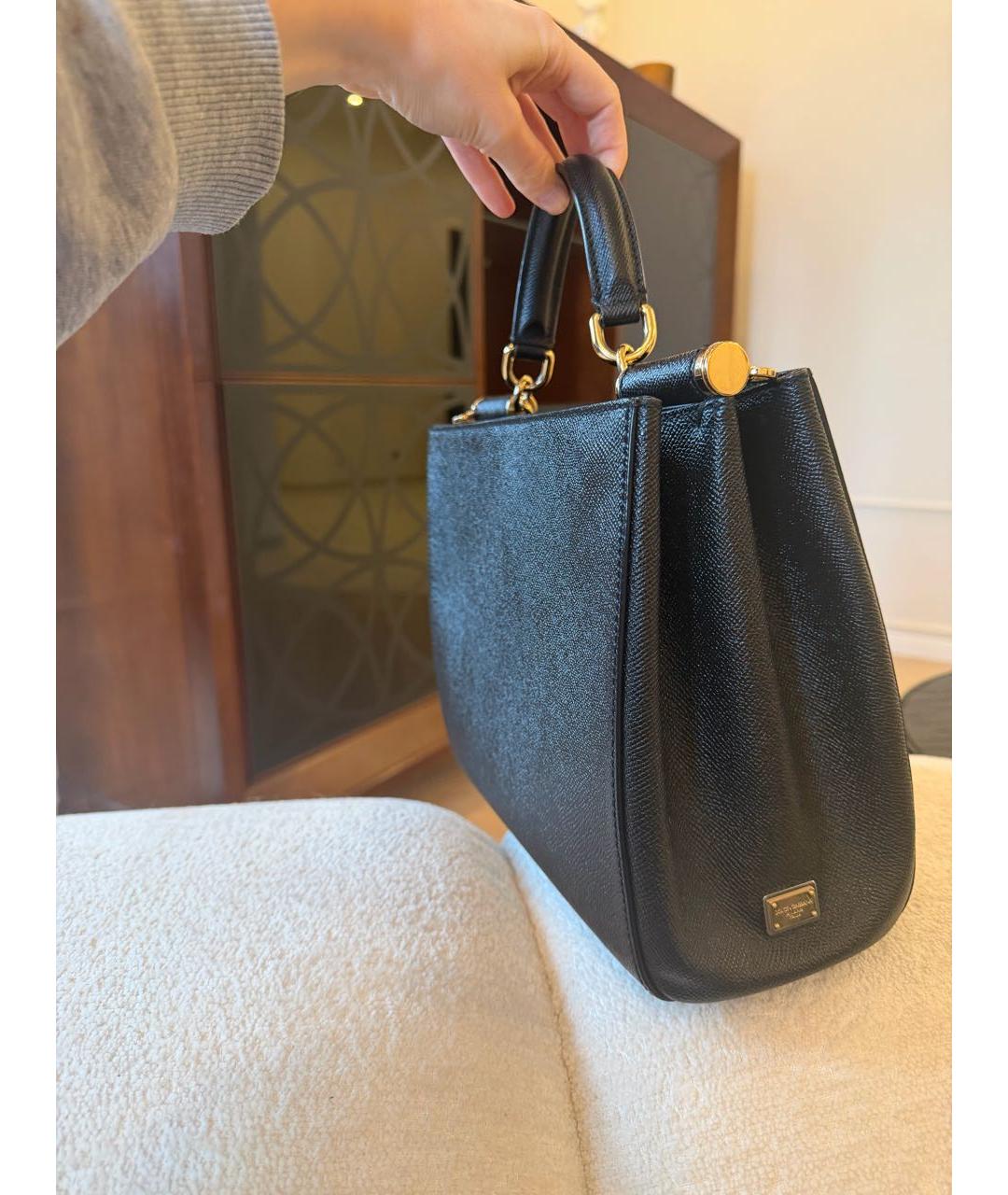 DOLCE&GABBANA Черная кожаная сумка тоут, фото 2