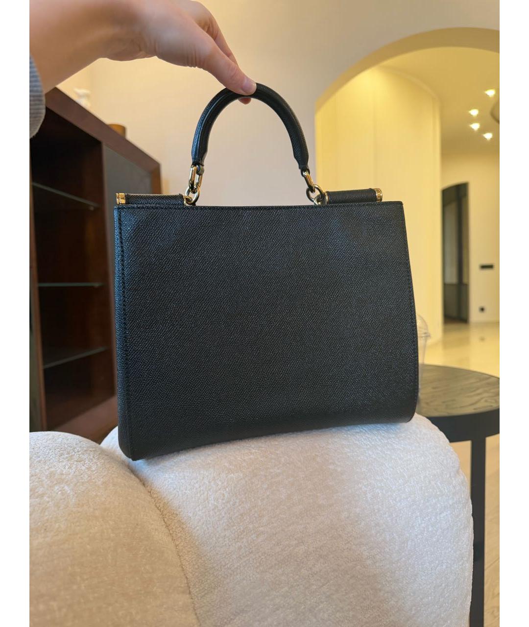 DOLCE&GABBANA Черная кожаная сумка тоут, фото 8