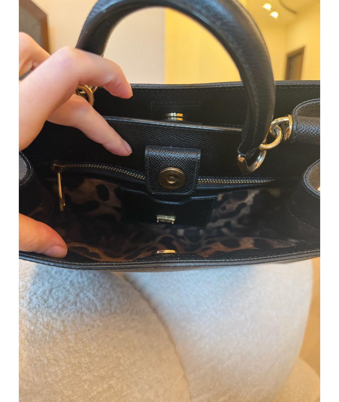 DOLCE&GABBANA Черная кожаная сумка тоут, фото 6