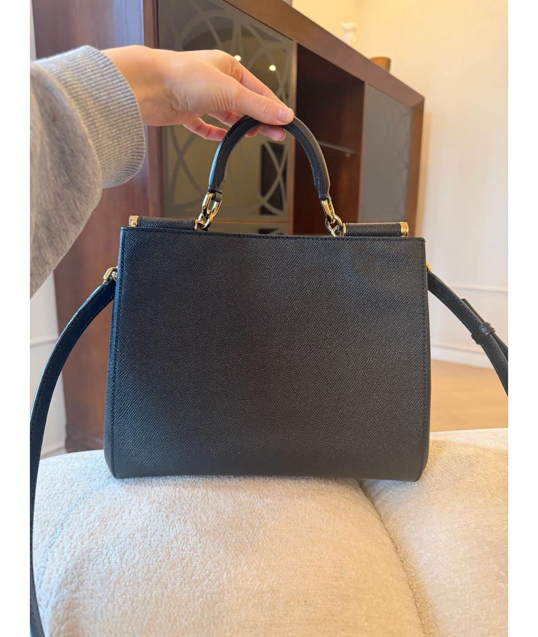 DOLCE&GABBANA Черная кожаная сумка тоут, фото 7