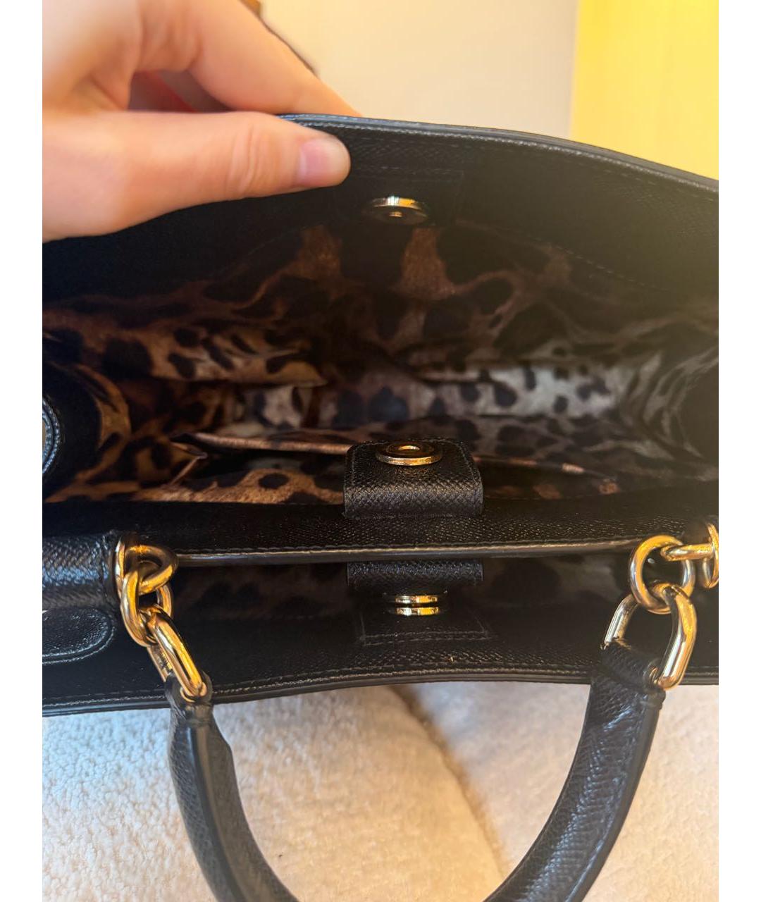 DOLCE&GABBANA Черная кожаная сумка тоут, фото 5