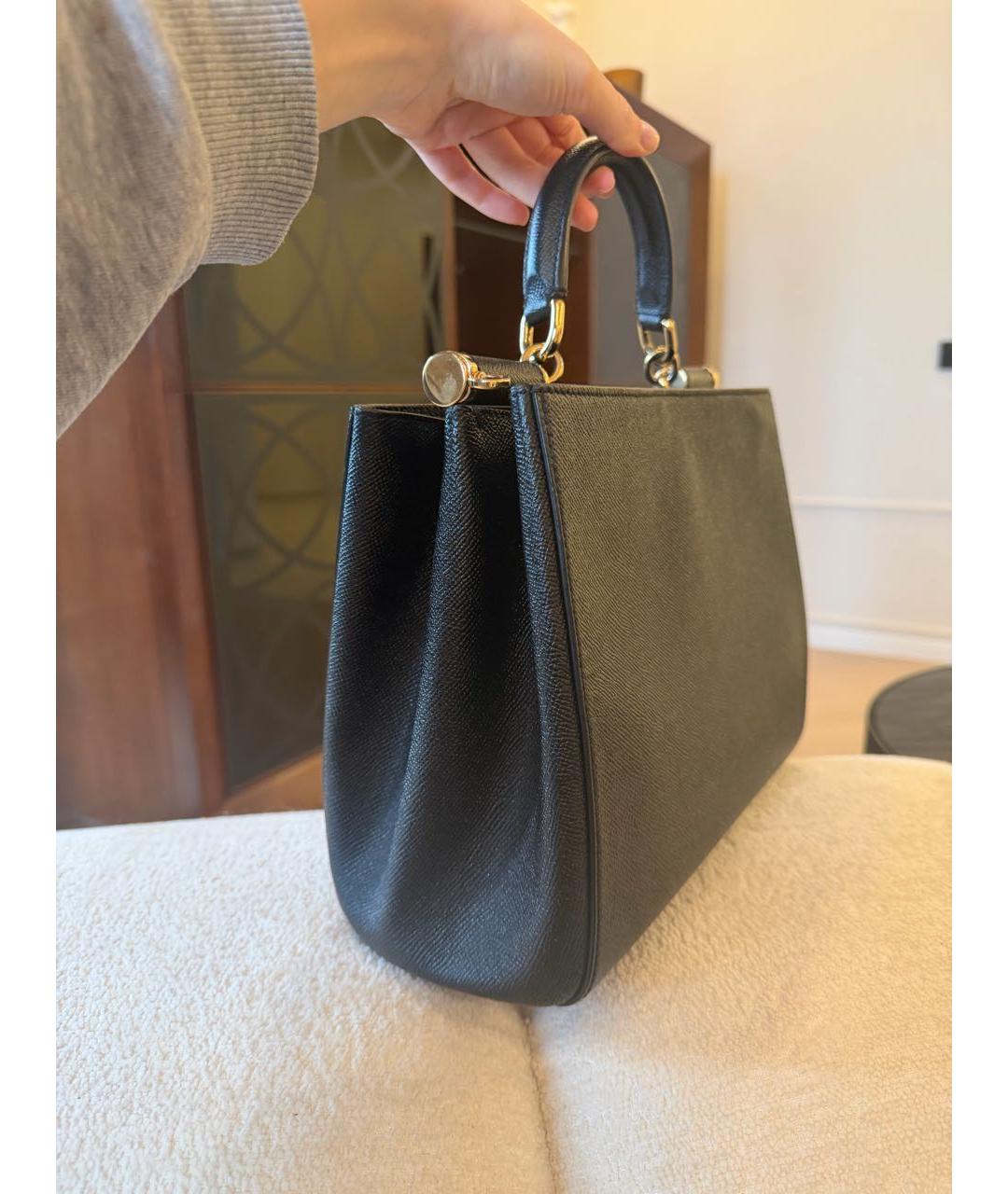 DOLCE&GABBANA Черная кожаная сумка тоут, фото 3