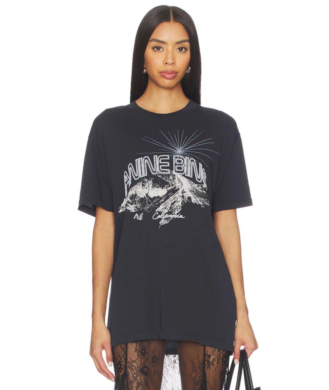 ANINE BING Серая хлопковая футболка, фото 2