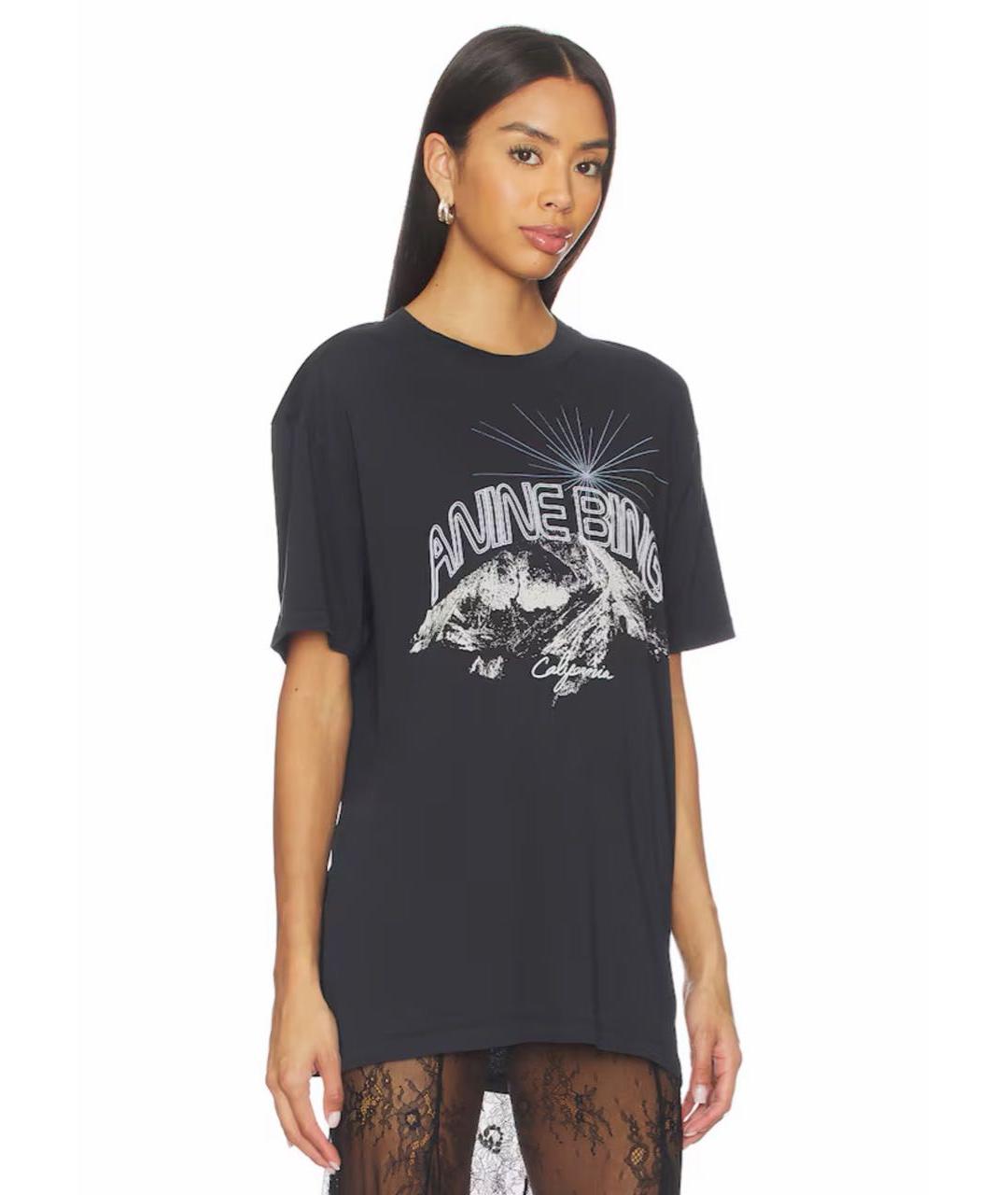 ANINE BING Серая хлопковая футболка, фото 3