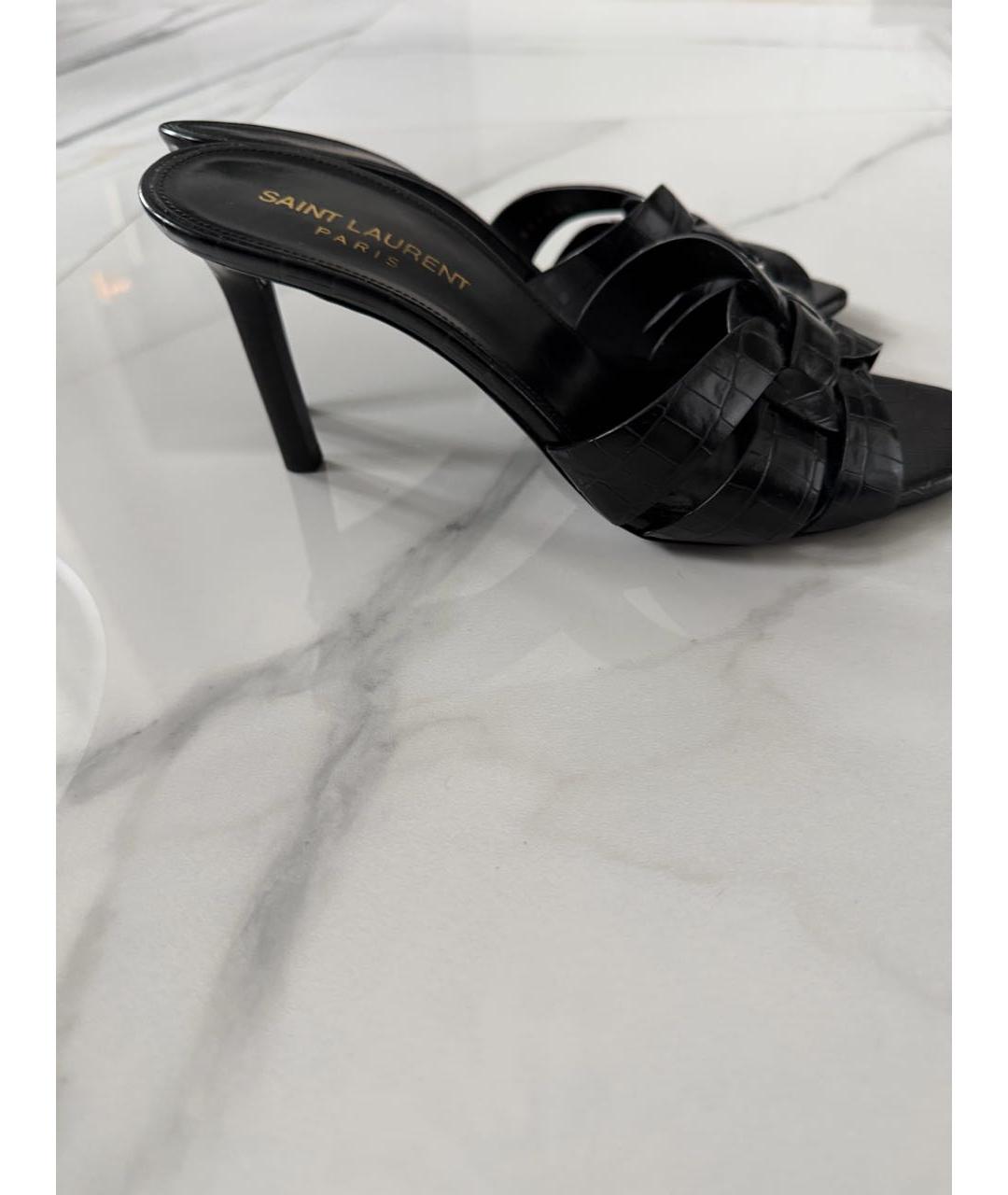 SAINT LAURENT Черные кожаные босоножки, фото 5