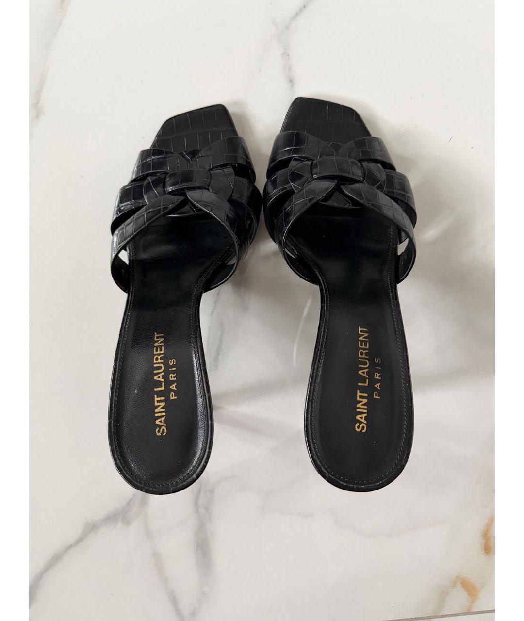 SAINT LAURENT Черные кожаные босоножки, фото 3