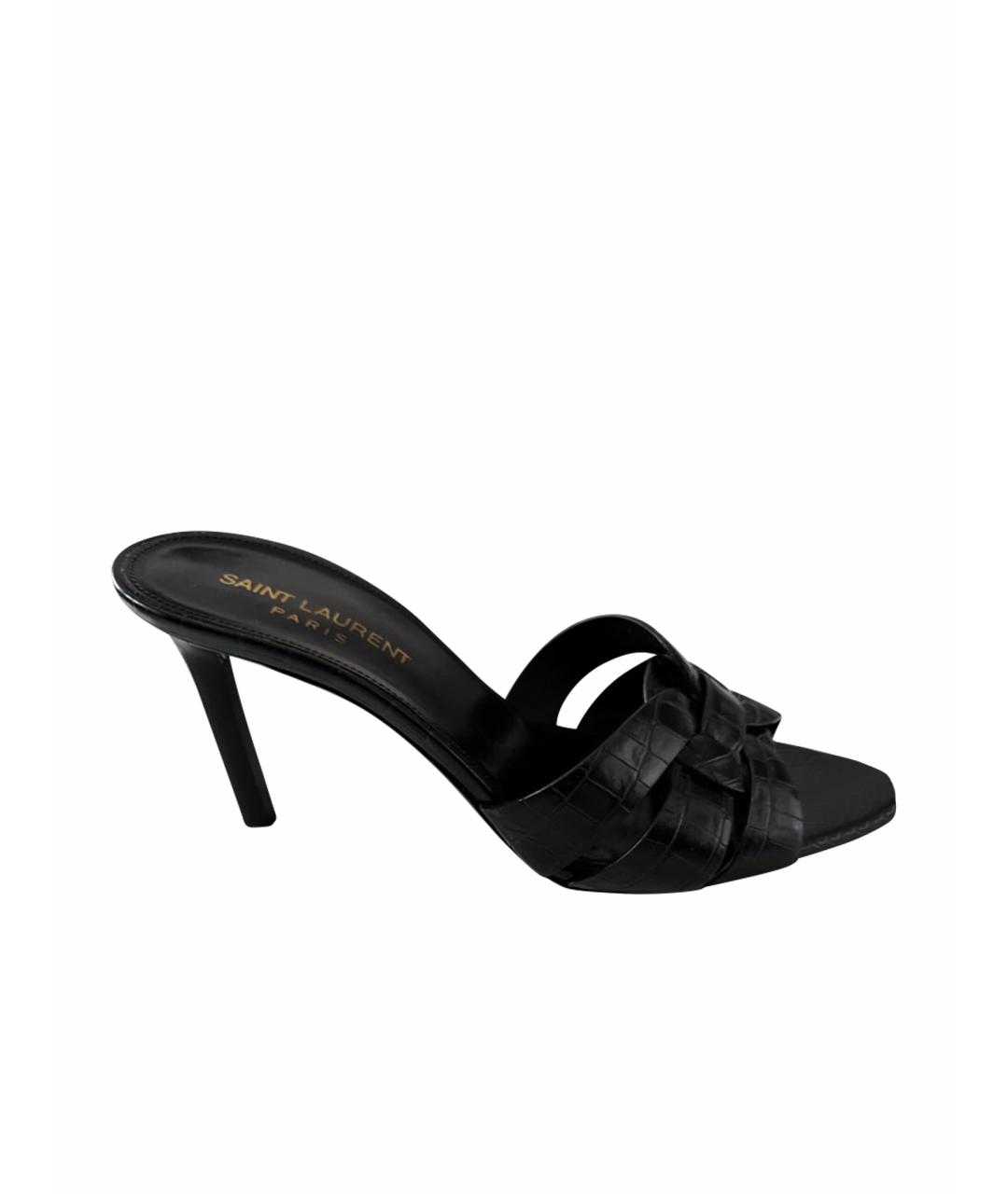 SAINT LAURENT Черные кожаные босоножки, фото 1