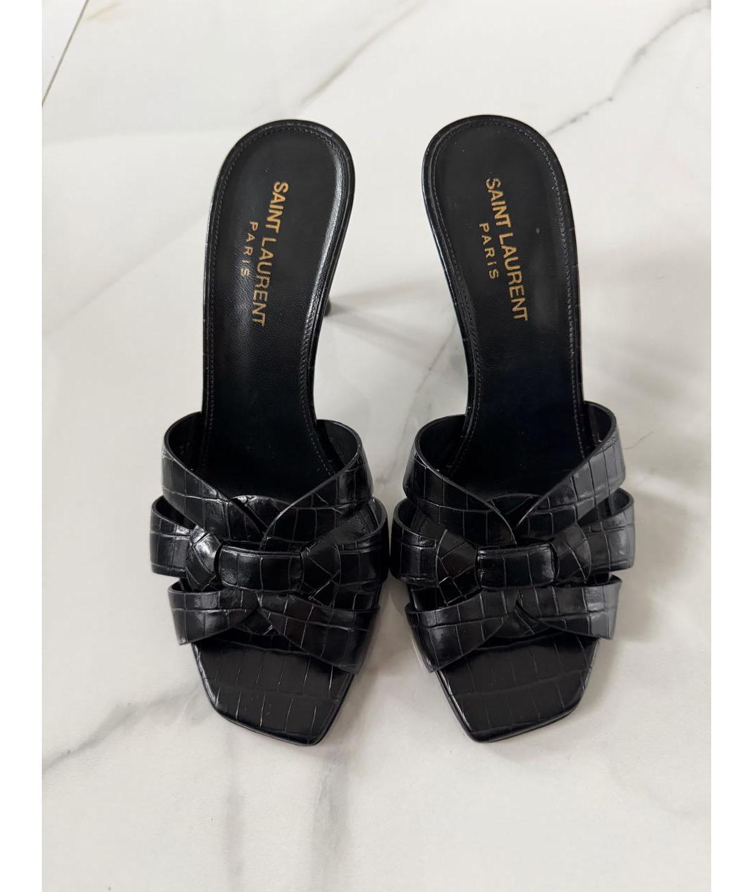 SAINT LAURENT Черные кожаные босоножки, фото 2