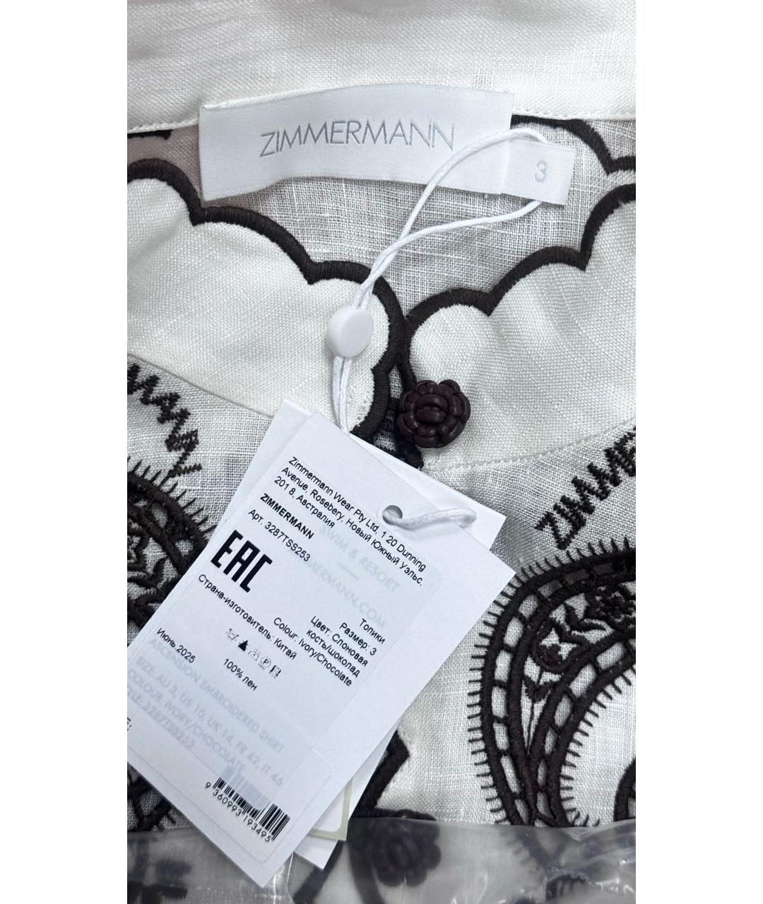 ZIMMERMANN Бежевая хлопковая рубашка, фото 4