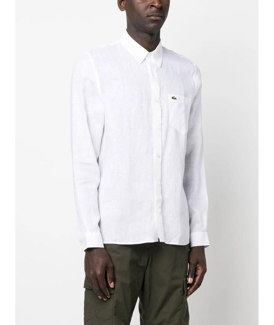 LACOSTE Белая льняная кэжуал рубашка, фото 5