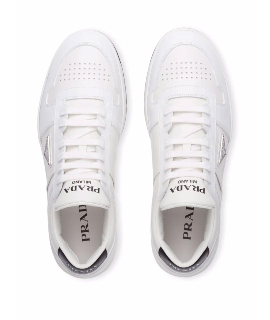 PRADA Белые кожаные низкие кроссовки / кеды, фото 4