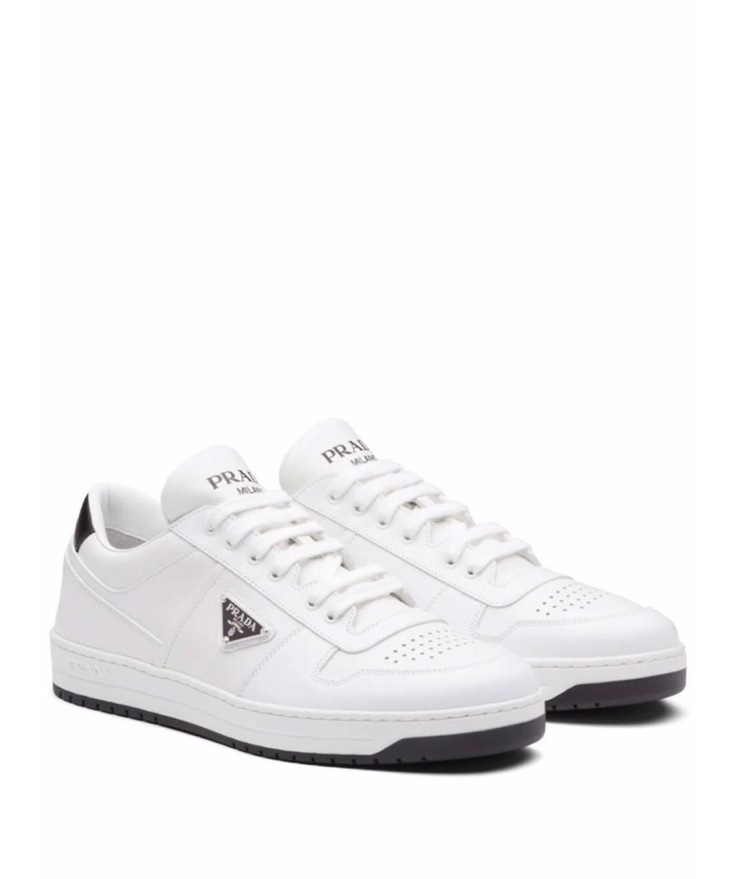PRADA Белые кожаные низкие кроссовки / кеды, фото 2