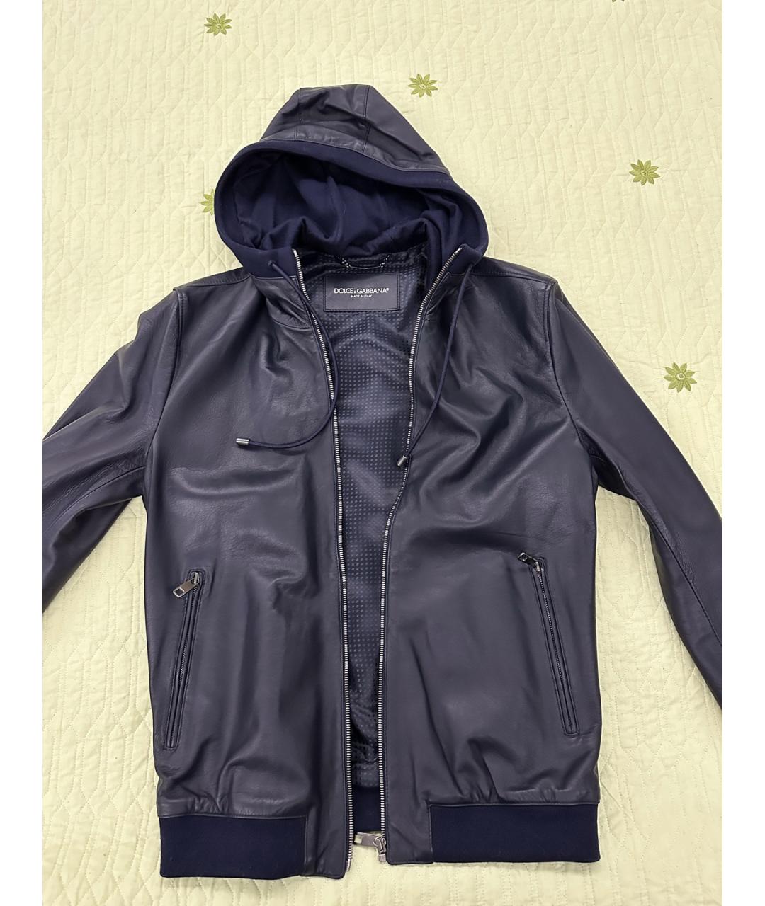 DOLCE&GABBANA Темно-синяя кожаная куртка, фото 5