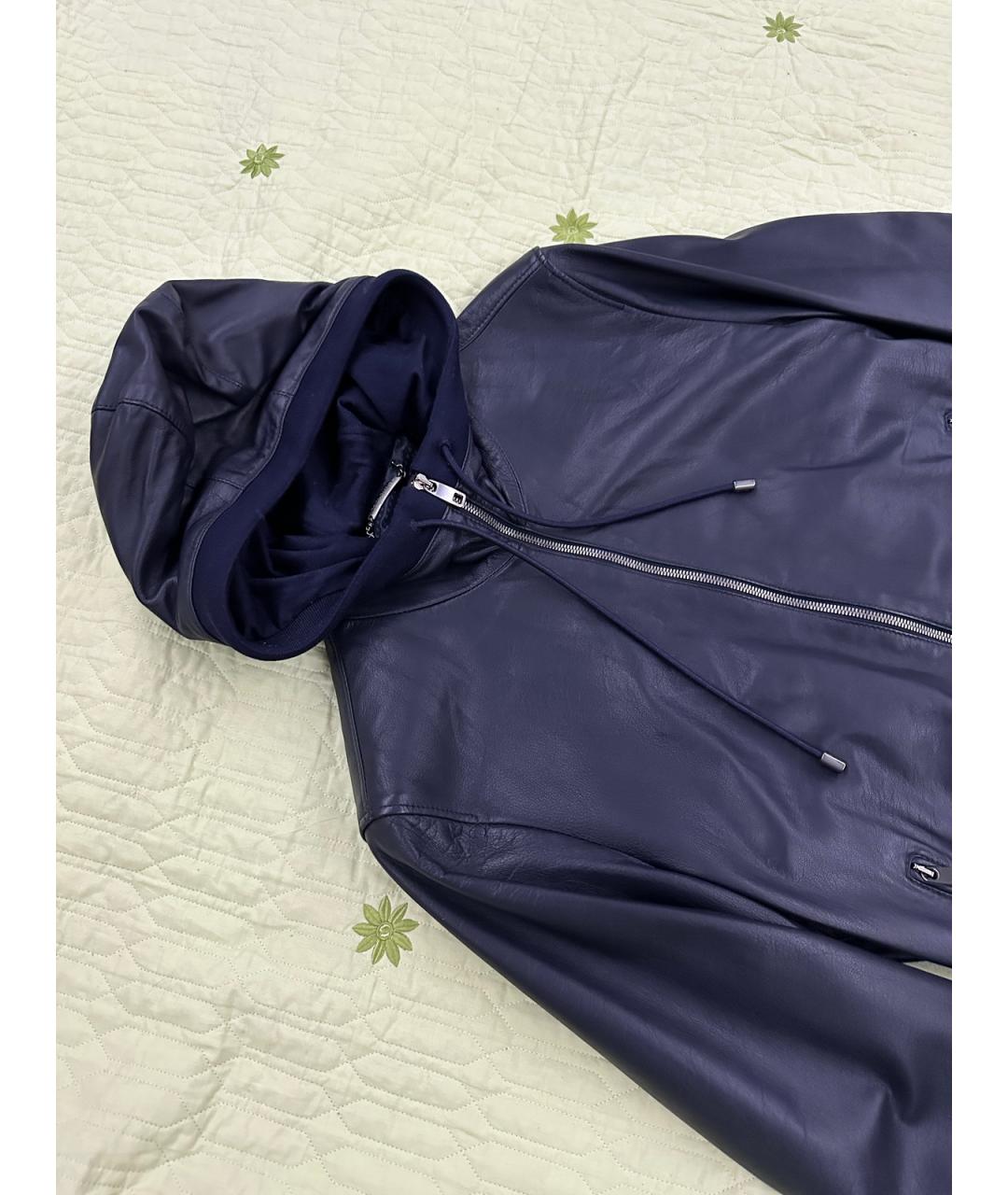 DOLCE&GABBANA Темно-синяя кожаная куртка, фото 3