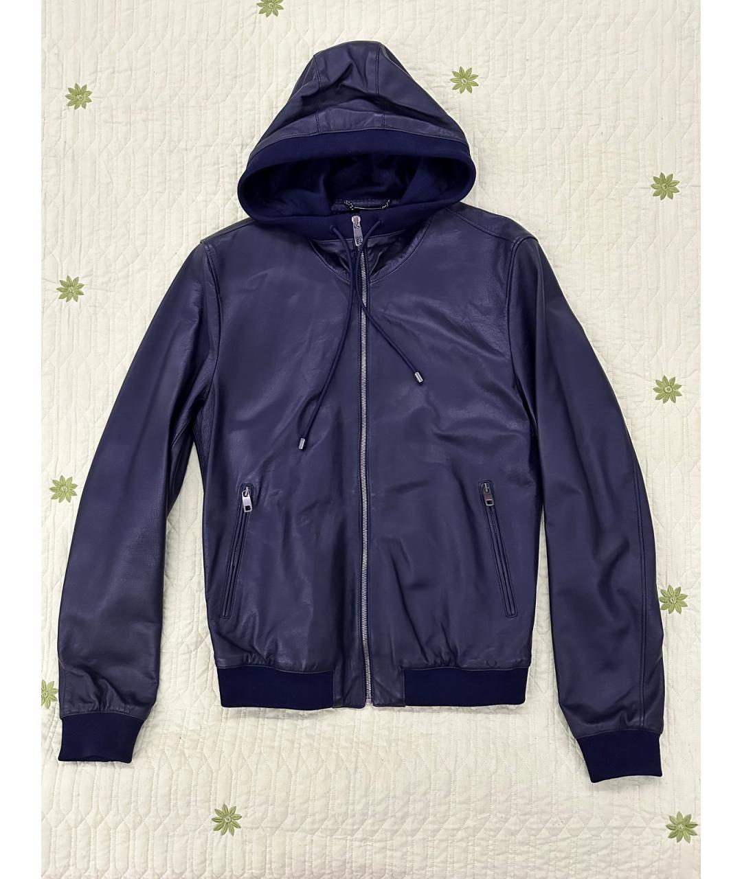 DOLCE&GABBANA Темно-синяя кожаная куртка, фото 10