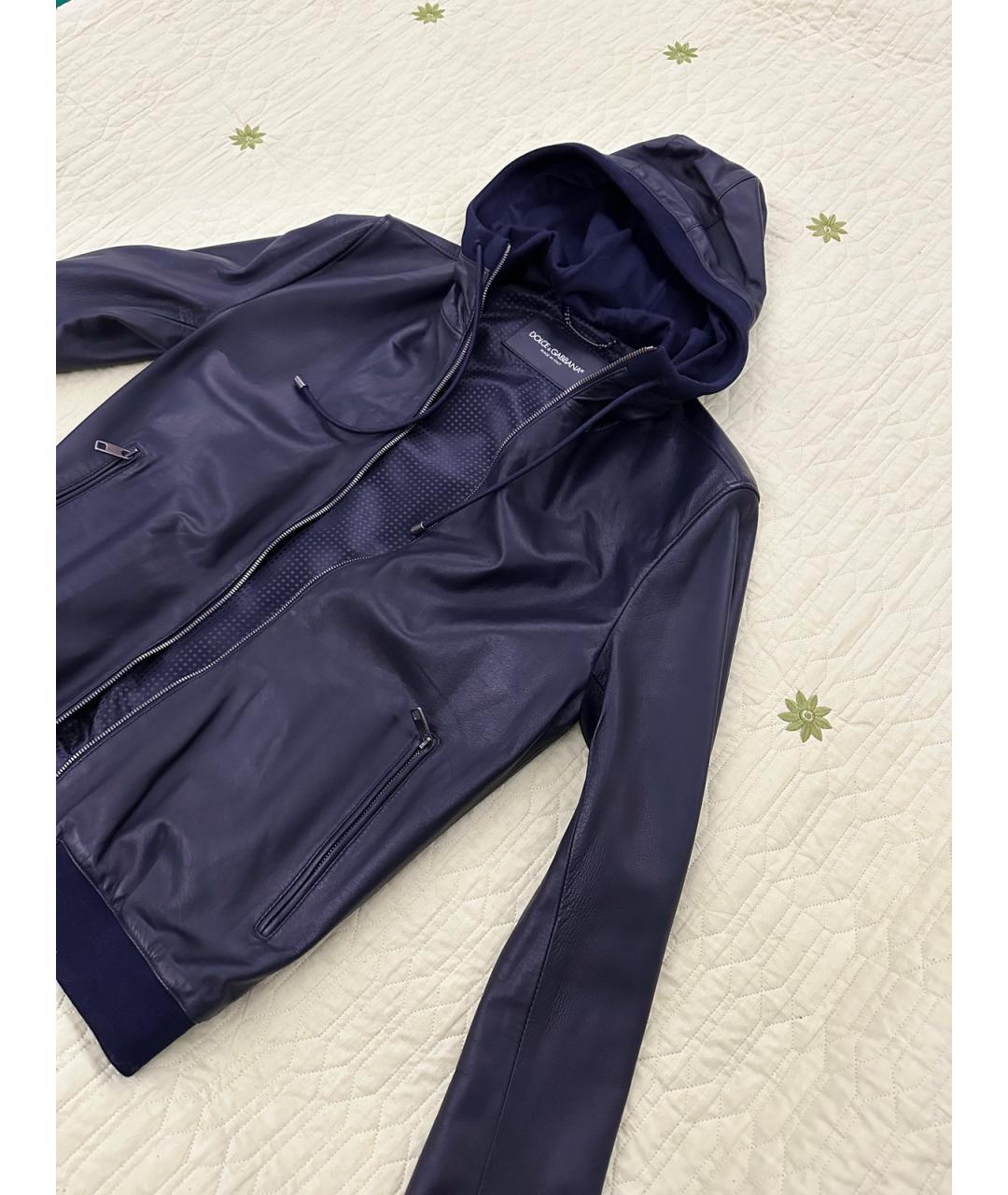 DOLCE&GABBANA Темно-синяя кожаная куртка, фото 4