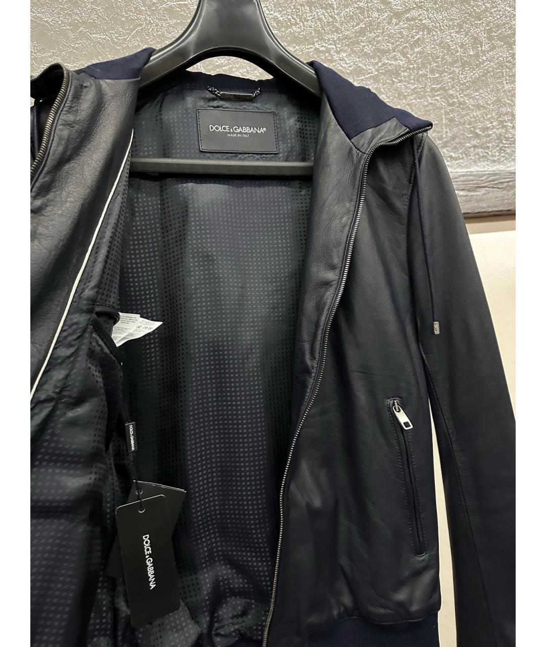 DOLCE&GABBANA Темно-синяя кожаная куртка, фото 8