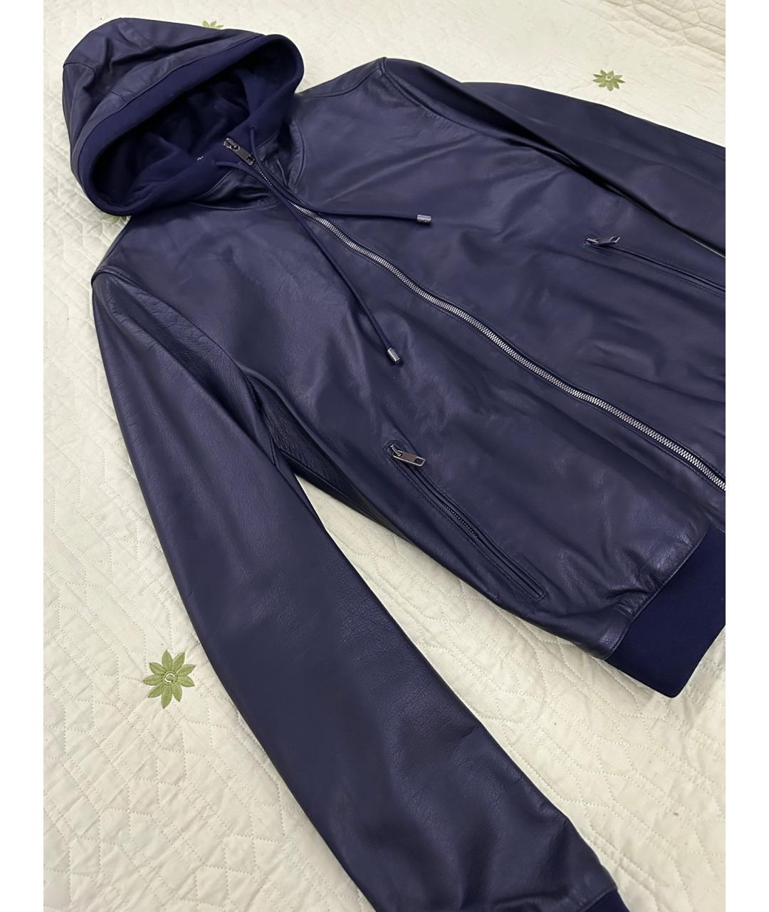 DOLCE&GABBANA Темно-синяя кожаная куртка, фото 2