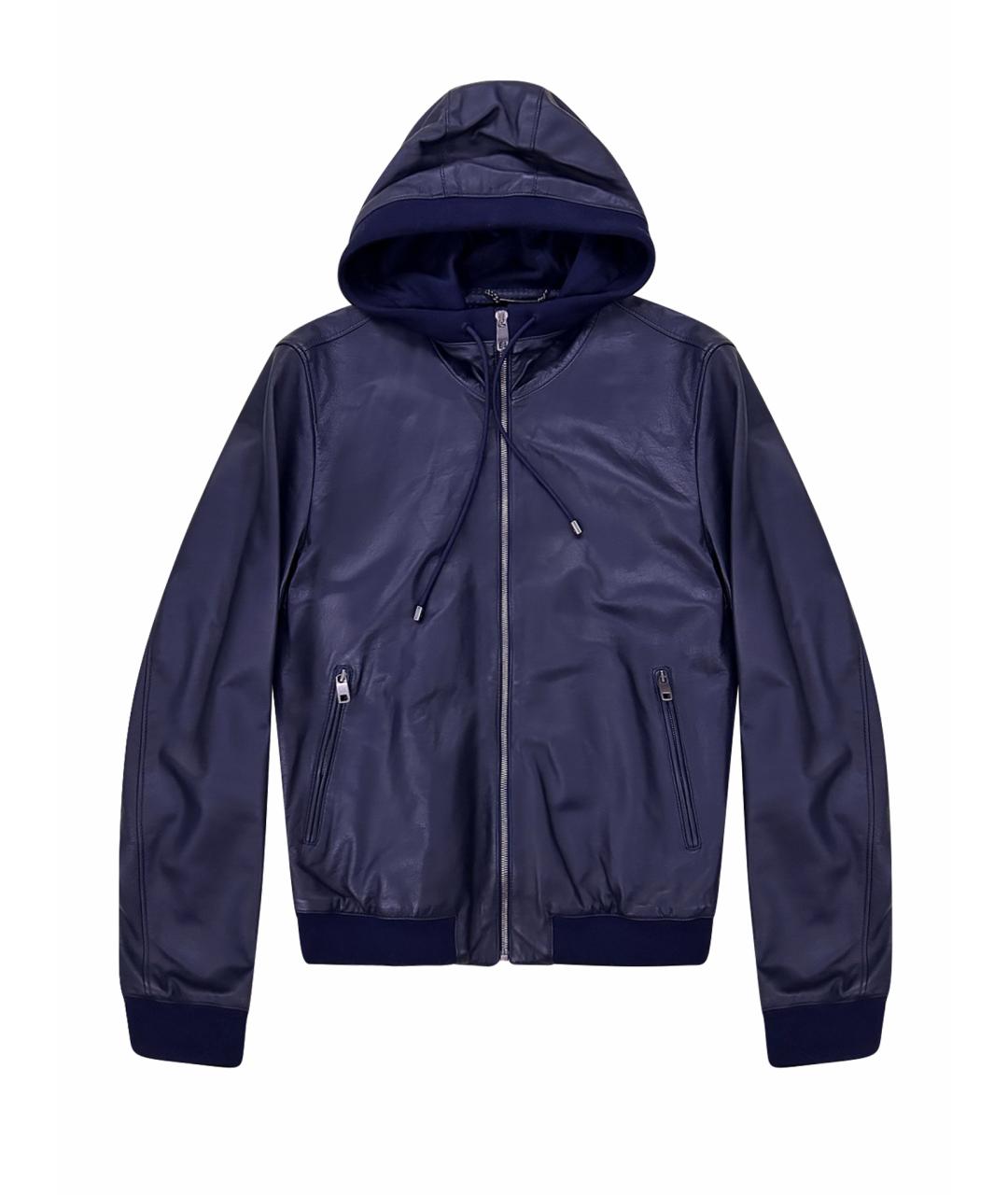 DOLCE&GABBANA Темно-синяя кожаная куртка, фото 1