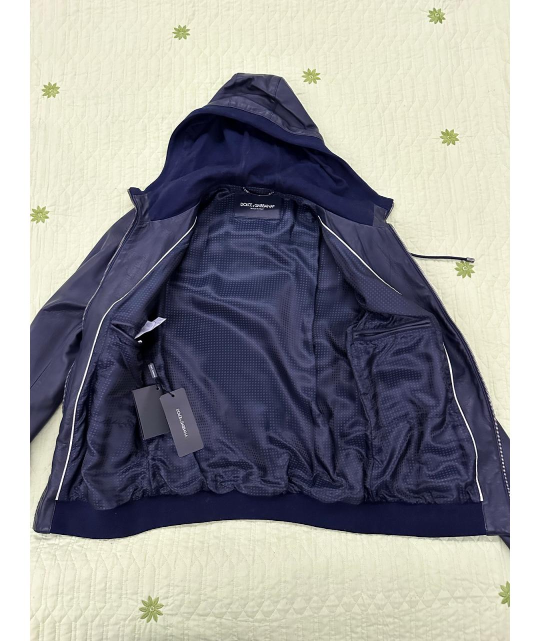 DOLCE&GABBANA Темно-синяя кожаная куртка, фото 6