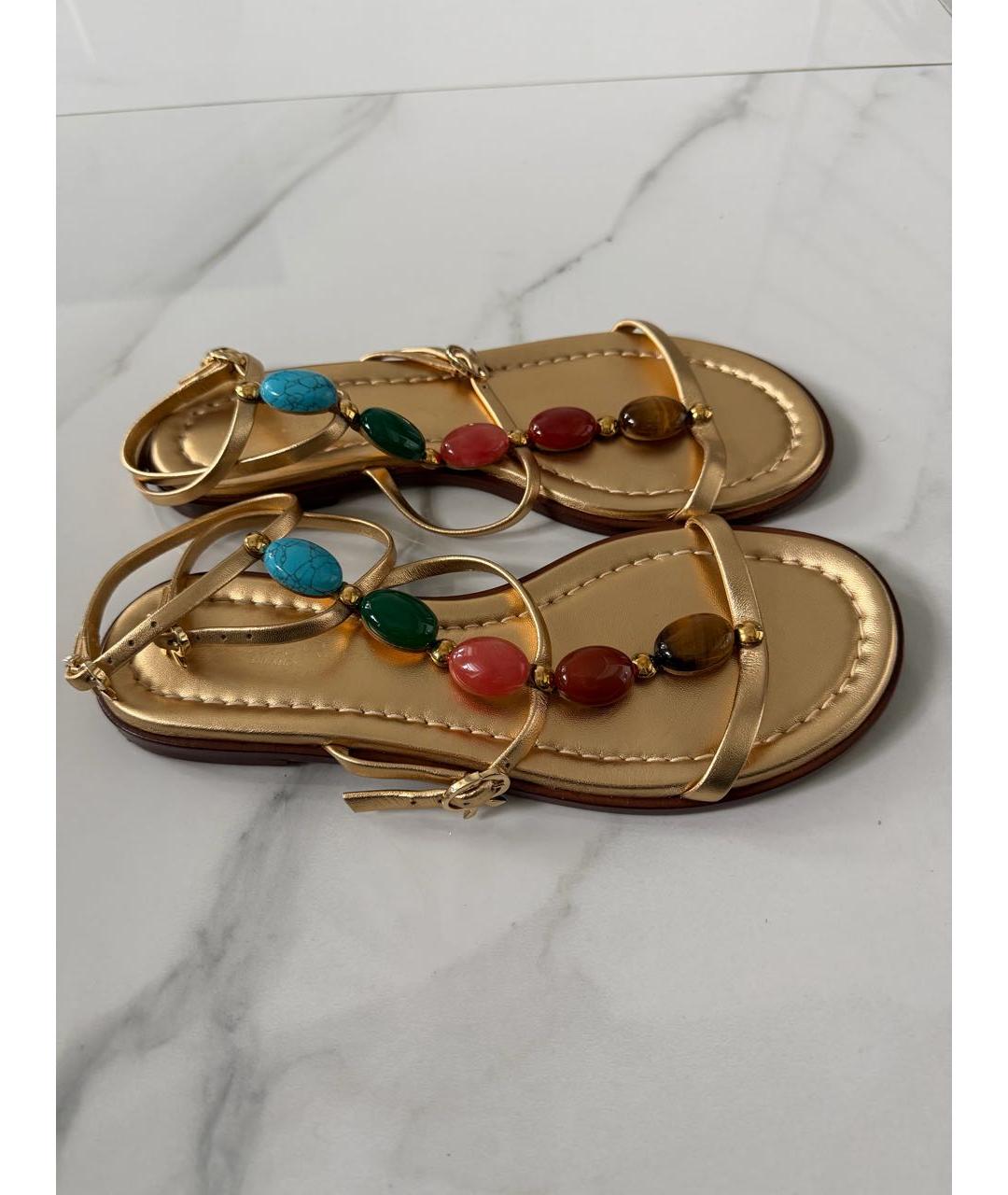 GIANVITO ROSSI Золотые кожаные босоножки, фото 5