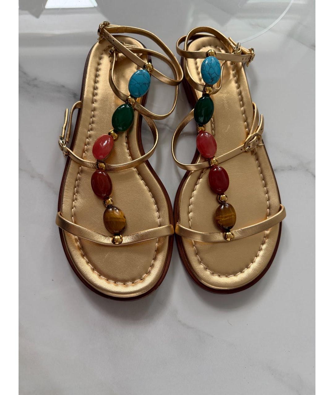 GIANVITO ROSSI Золотые кожаные босоножки, фото 2