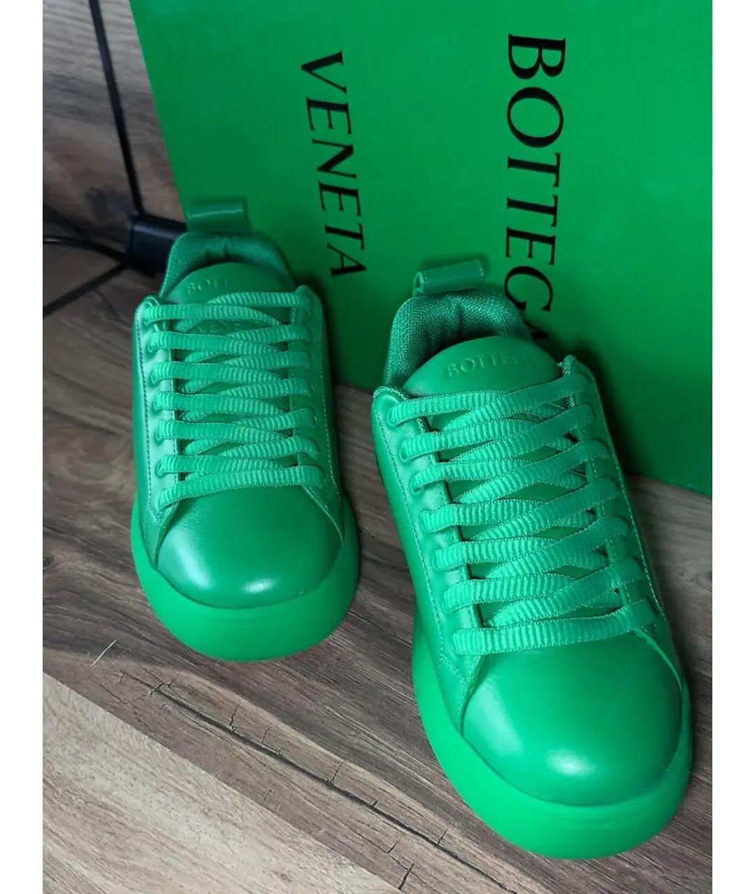 BOTTEGA VENETA Зеленые кожаные кроссовки, фото 4