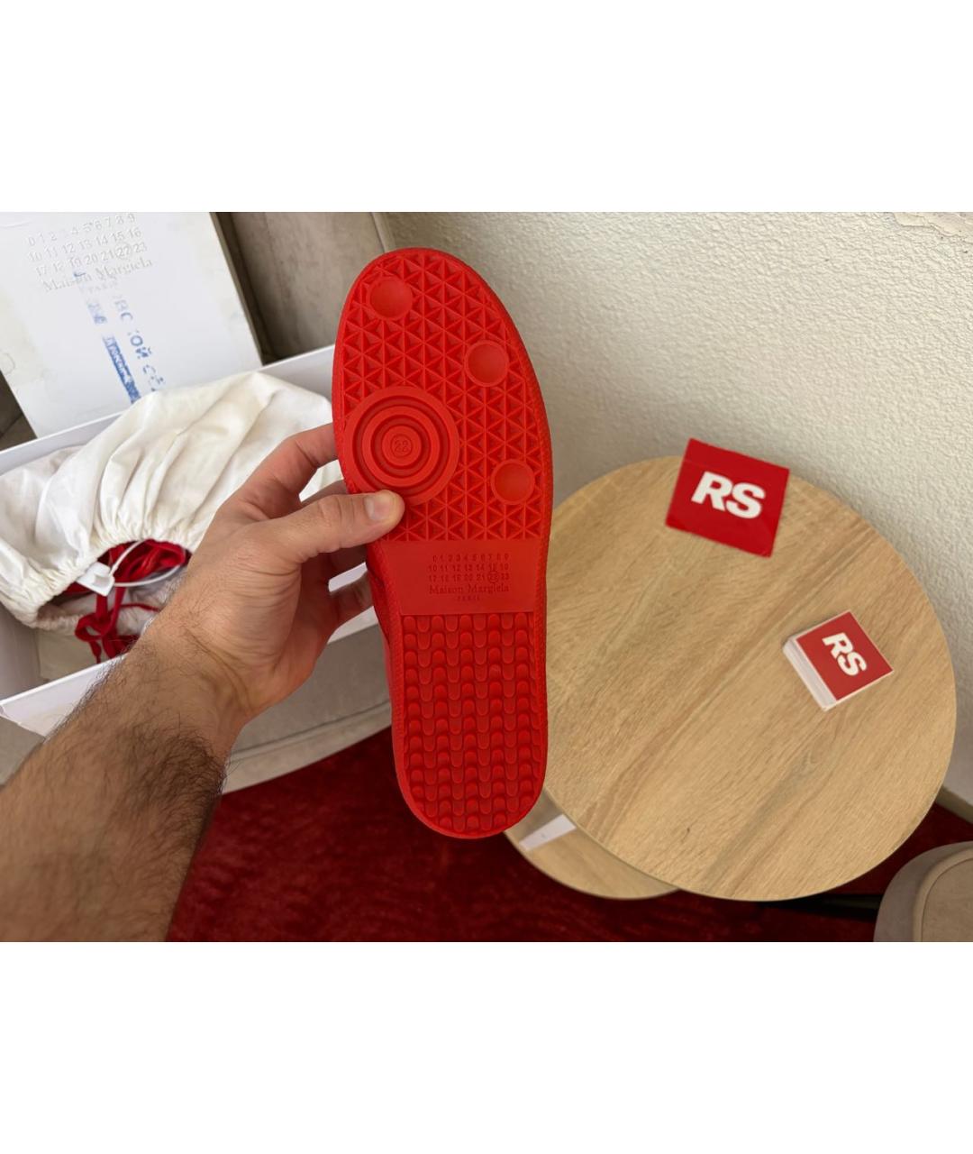 MAISON MARGIELA Красные кожаные низкие кроссовки / кеды, фото 5
