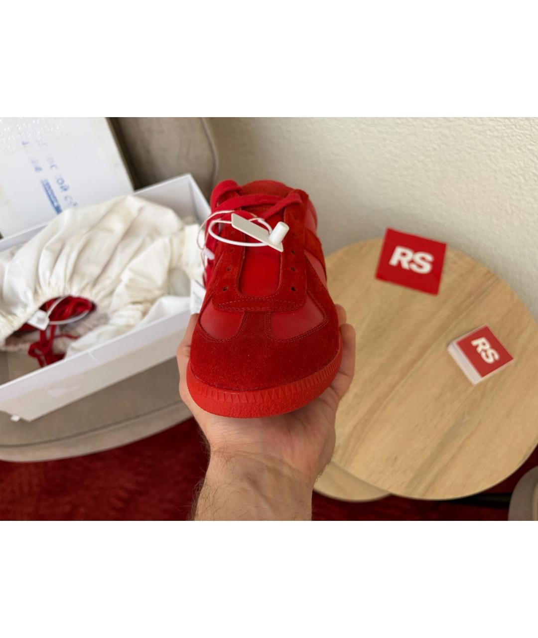 MAISON MARGIELA Красные кожаные низкие кроссовки / кеды, фото 2