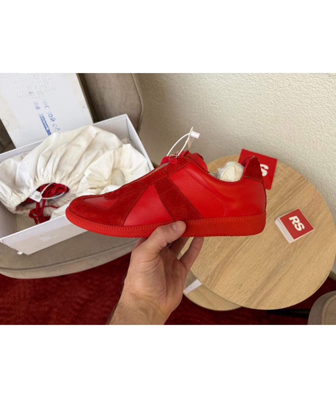 MAISON MARGIELA Красные кожаные низкие кроссовки / кеды, фото 9