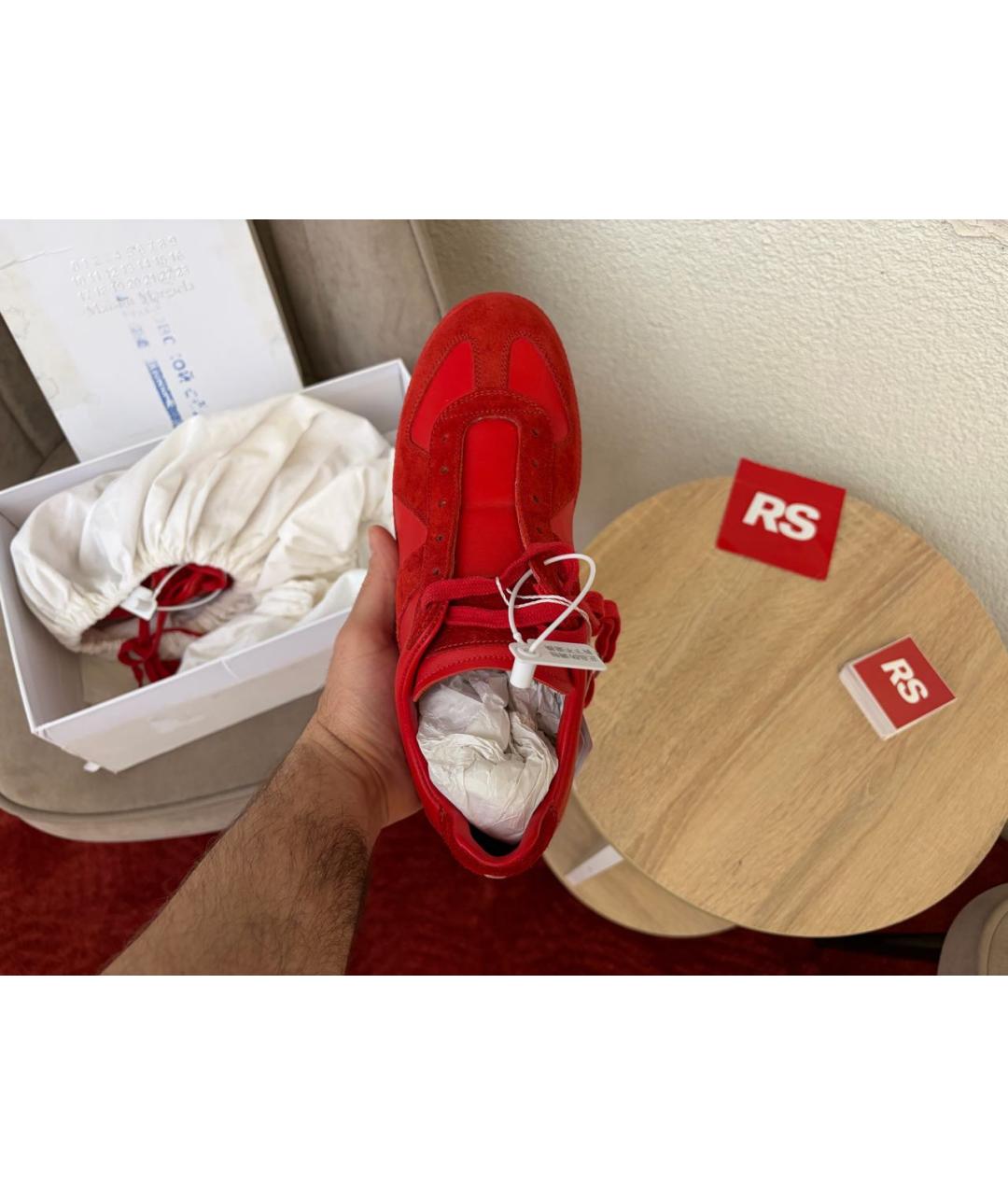 MAISON MARGIELA Красные кожаные низкие кроссовки / кеды, фото 3
