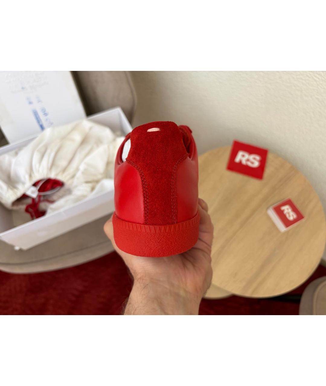 MAISON MARGIELA Красные кожаные низкие кроссовки / кеды, фото 4