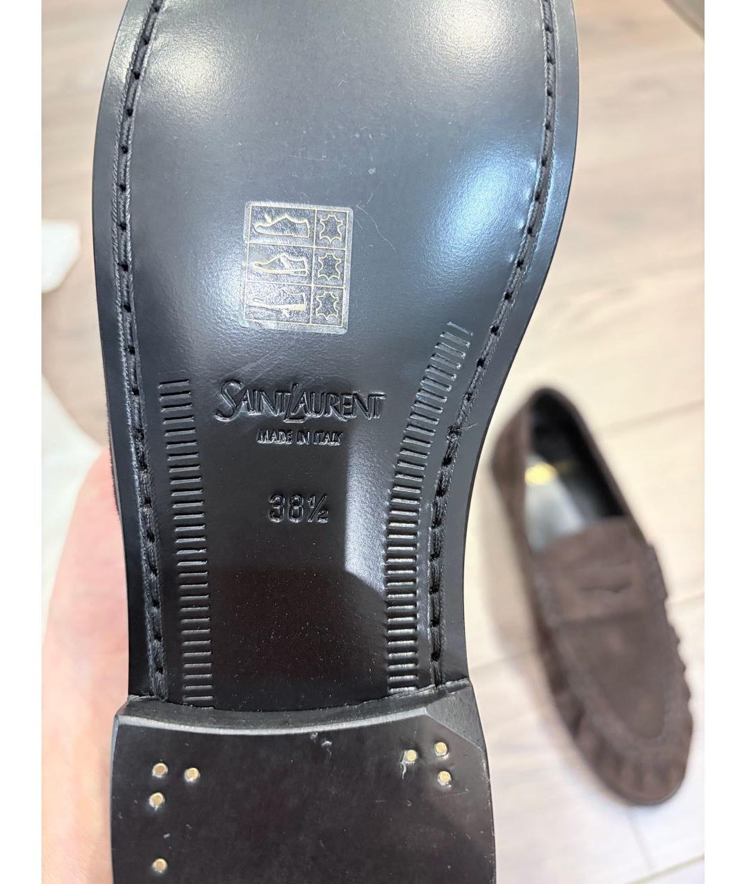 SAINT LAURENT Коричневые замшевые лоферы, фото 2